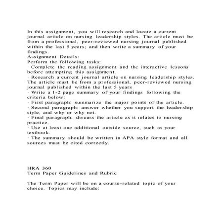 In this assignment, you will research and locate a current journal