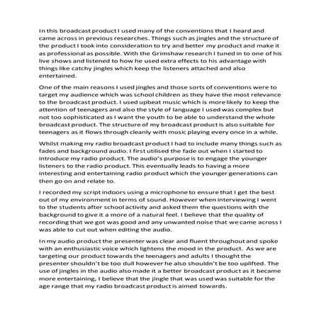 In this broadcast product