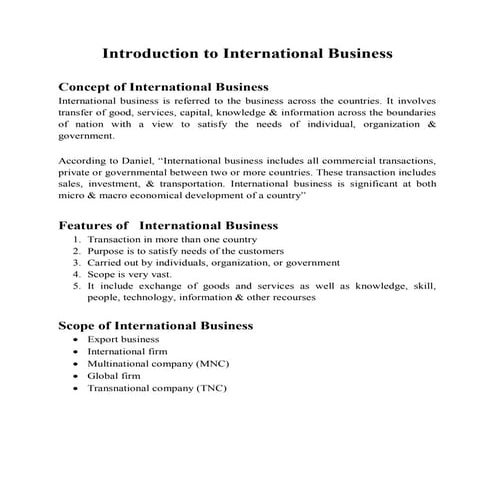 Introducton to international business