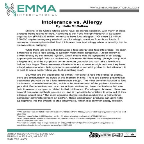 Intolerance vs. Allergy