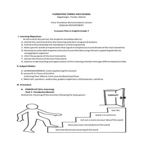 Listening Demonstration Plan in English Grade 7