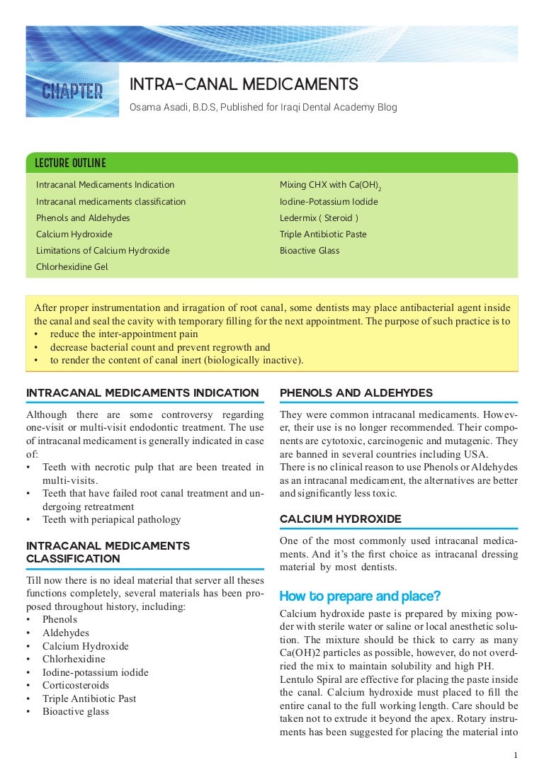 Intracanal Medicaments in Endodontics Summarized