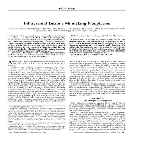 Intracranial lesions mimicking neoplasms