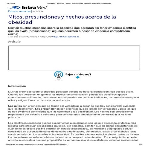 Mitos, presunciones y hechos acerca de la obesidad