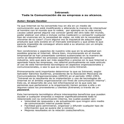 Intranet: Toda la Comunicación de su empresa a su alcance