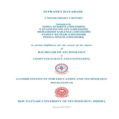 Minor Project Report On Intranet database