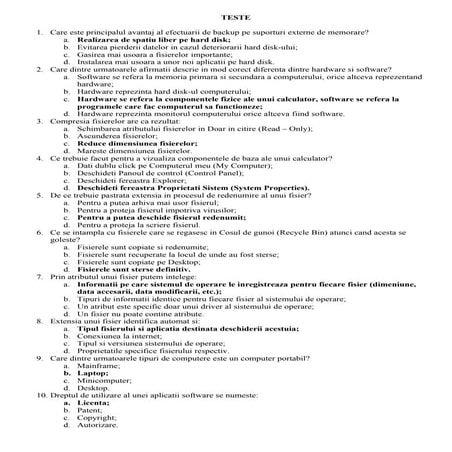 Intrebari calculator operatori | DOC
