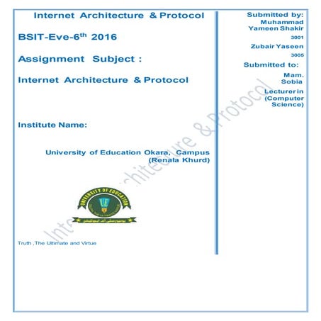 Intro. to internet architecture&amp; protocol by zubair yaseen&amp;yameen shakir