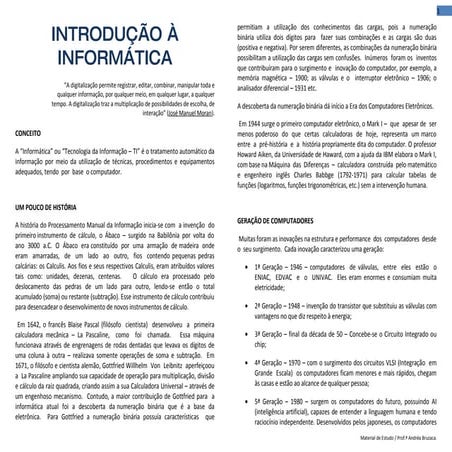 INTRODUÇÃO À INFORMÁTICA (material de estudo)