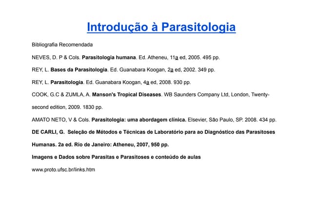 Introdução a Parasitologia