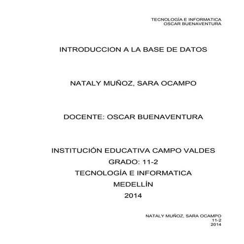 Introducción a las bases de datos por nataly muñoz y sara ocampo 11-2