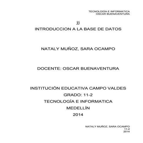 Introducción a las bases de datos  nataly muñoz y sara ocampo 11-2