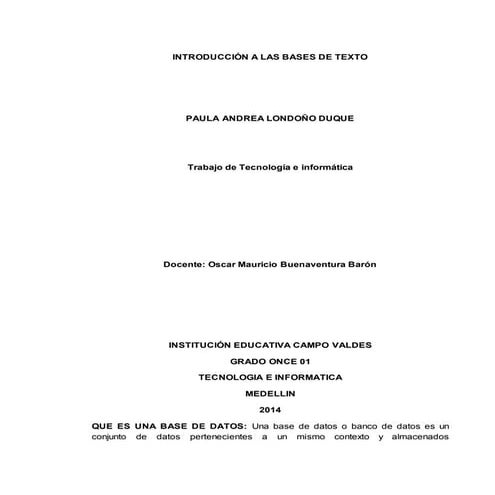 Introducción a las bases de texto 11°1 -