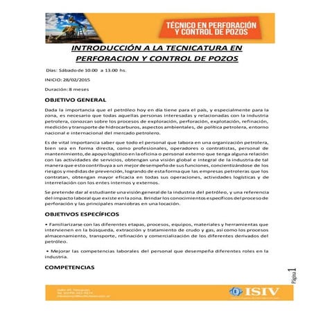 Introducción a la tecnicatura en perforacion y control de pozos