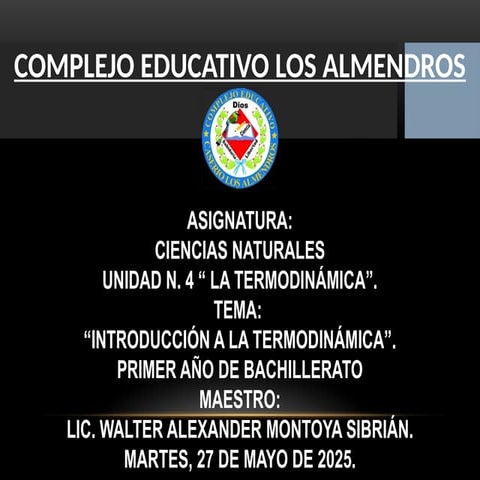 INTRODUCCIÓN A LA TERMODINÁMICA PRIMER AÑO DE BACHILLERATO..pptx