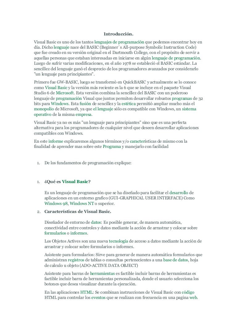 El Interfaz De Visual Basic Se Conoce Como IntroduccióN Bea