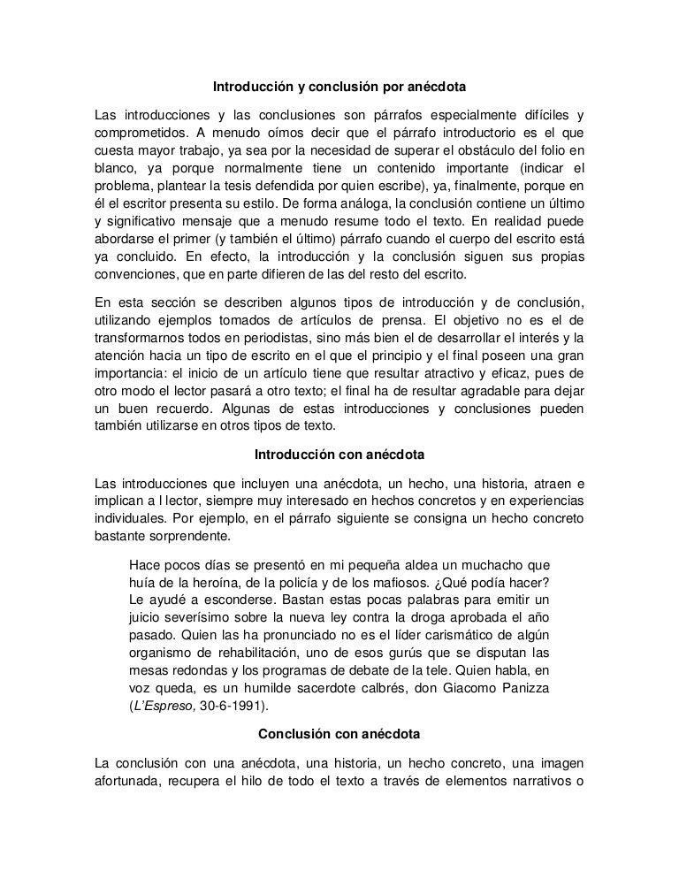 Introducción y conclusión por anécdota