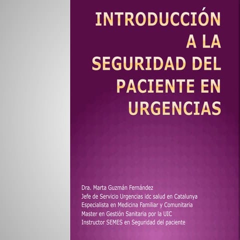 Introducción a la seguridad del paciente en urgencias para residentes | PDF