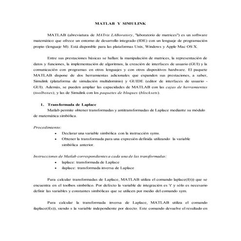 Introducci´on a matlab y simulink para el control | PDF