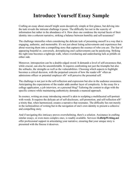 Sample Essay Introduction Myself.pdf | Freelance Writing | Content ...