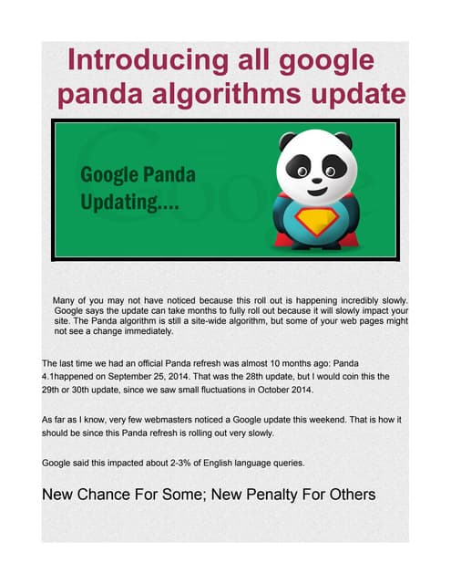 Introducing all google panda algorithms update