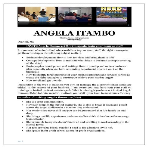 Introducing angela ihunweze (the speaker, trainer and faciliatator)
