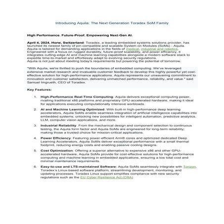 Introducing Aquila: The Next Generation Toradex SoM Family