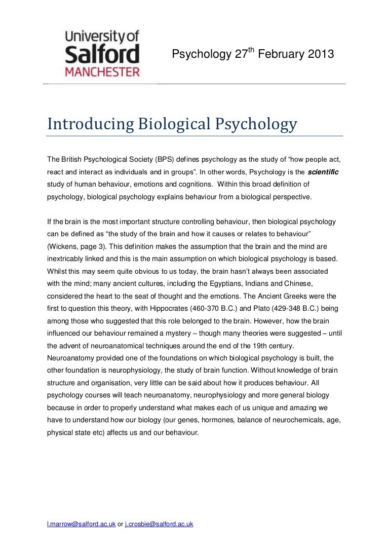 Introducing biological psychology handout