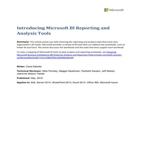 Introducing  microsoft bi  tools