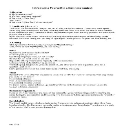 Introducing yourself in a business context