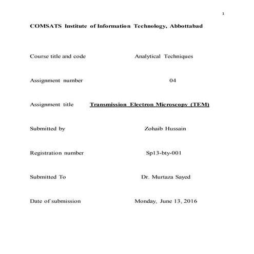 Transmission Electron Microscopy (TEM) 