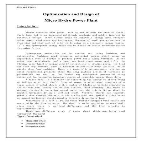 Introduction To Micro Hydro Power Plant