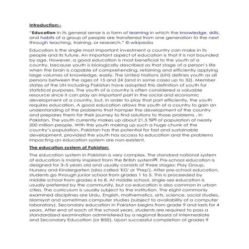 Youth and Education in Pakistan