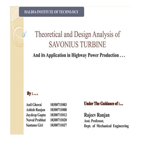 Theoretical and Design Analysis of SAVONIUS TURBINE