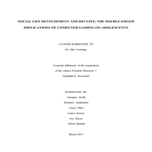 Qualitative Research on Computer Gaming (Practical Research 1)