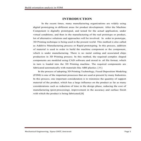 Build Orientation Analysis in fused deposition modeling