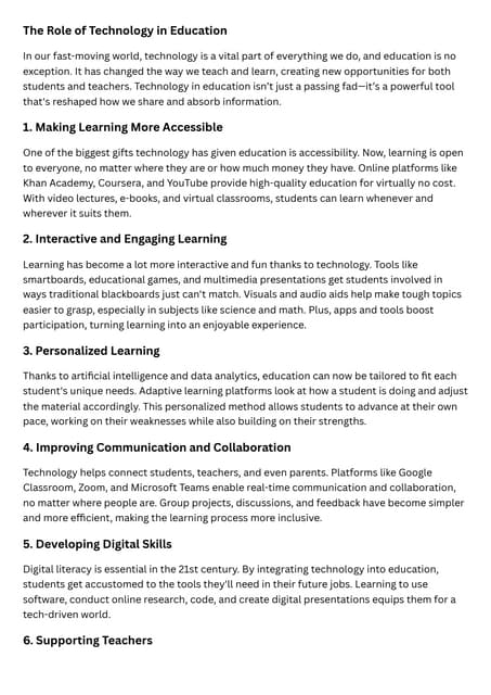 the role of technology in education | PPTX | Education