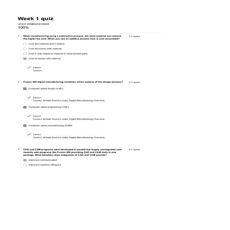 COURSERA Introduction Digital Manufacturing Fusion 360 QUESTIONS AND ANSWERS