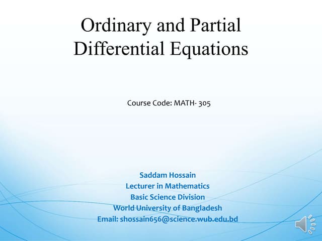 Ordinary And Partial Differential Equations Pptx Ordinary And Partial Differential Equations Pptx