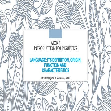 INTRODUCTION TO LINGUISTICS- COURSE PRESENTATION
