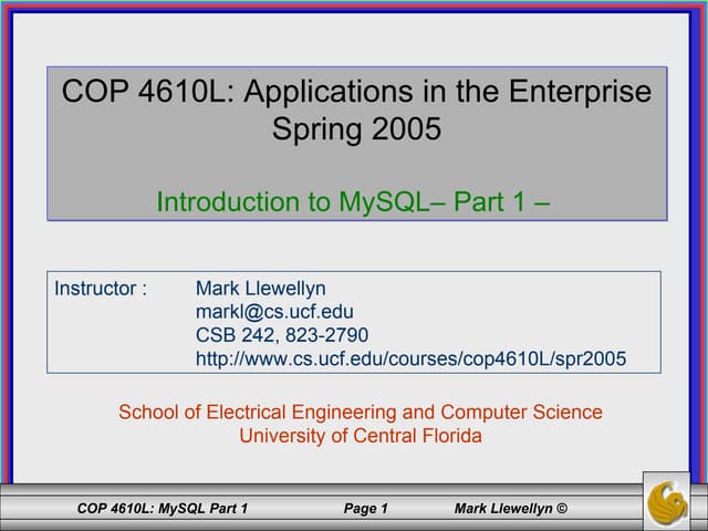 Introduction to MySQL - Part 1 | PPT