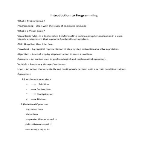 Introduction to-programming | DOC | Computing | Technology & Computing