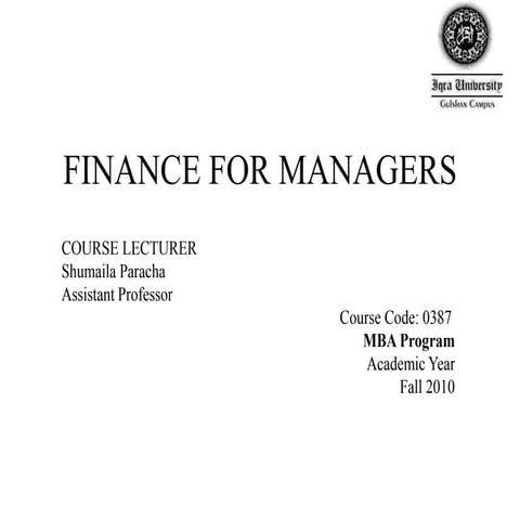 Introduction   Why Finance Matters   F F M