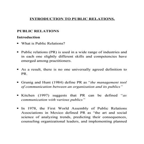 INTRODUCTION  AND OVERVIEW TO  PUBLIC RELATIONS.docx