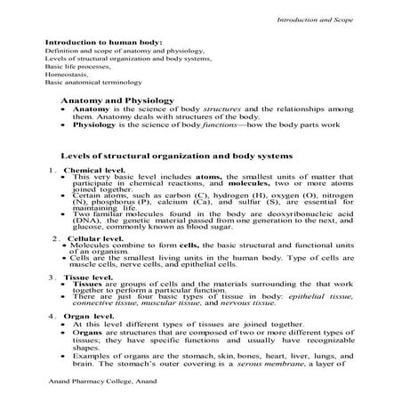 Introduction and scope of anatomy and physiology