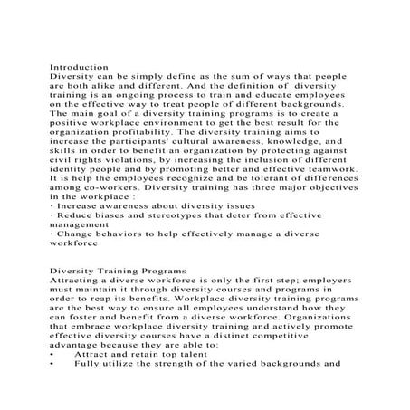 Introduction Diversity can be simply define as the sum of ways.docx