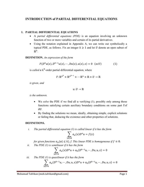 Introduction of Partial Differential Equations
