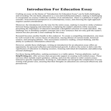Introduction For Education Essay. Education introduction