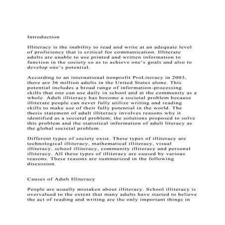 Introduction Illiteracy is the inability to read and write a.docx
