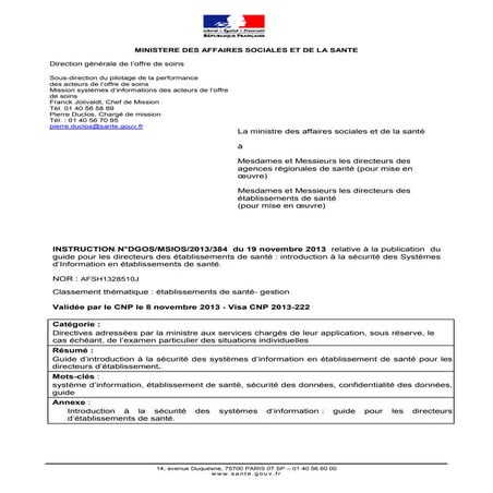 La sécurité des Si en établissement de santé